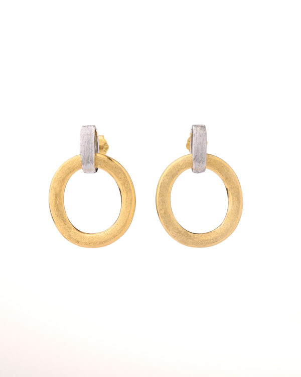 925 Sterling Silver Geometric Trend Stud Earrings with Hammered Gold-Tone Ring